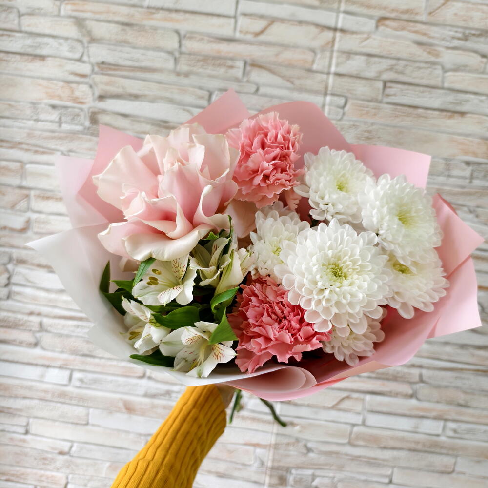 Авторский букет/ французская роза/альстромерия/Хризантема/диантус - фото 3