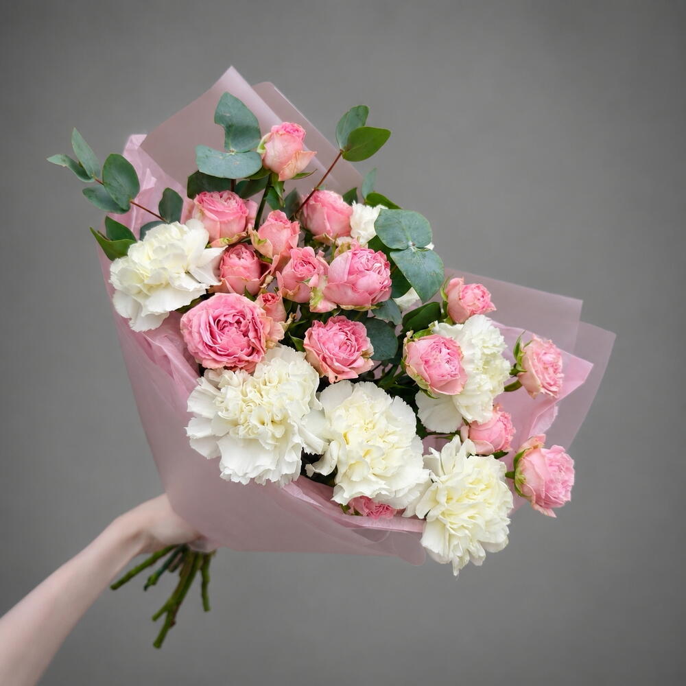 Bombastic Spray Rose, Dianthus and Eucalyptus Bouquet — photo 8