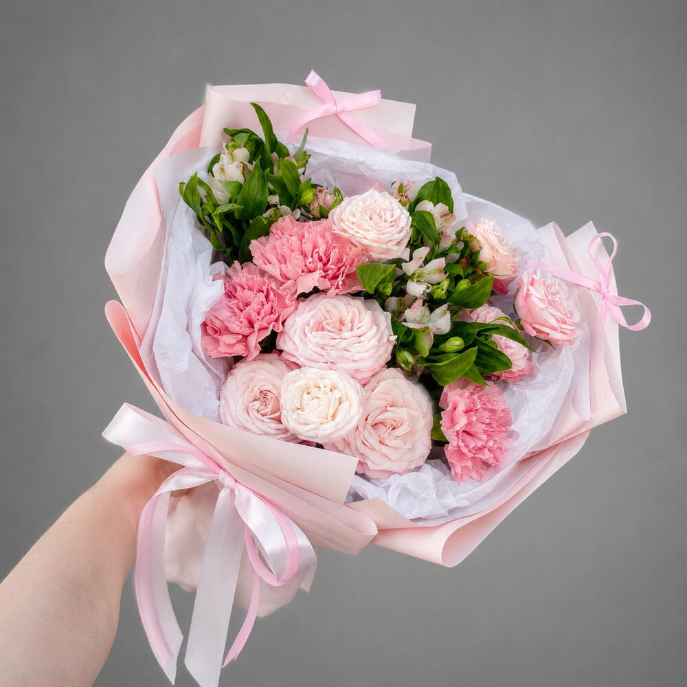 Signature Bouquet with Peony-Style Roses, Bombastic Spray Roses, Alstroemeria and Dianthus — photo 6