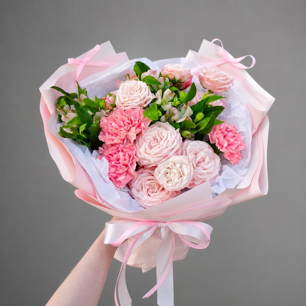 Signature Bouquet with Peony-Style Roses, Bombastic Spray Roses, Alstroemeria and Dianthus — photo 7