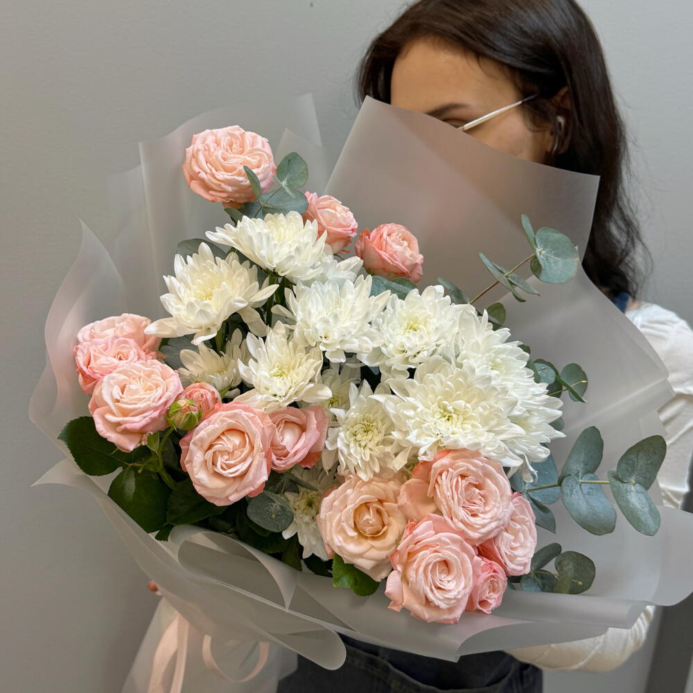 Spray Rose and Chrysanthemum Bouquet in Matte Wrapping — September 1